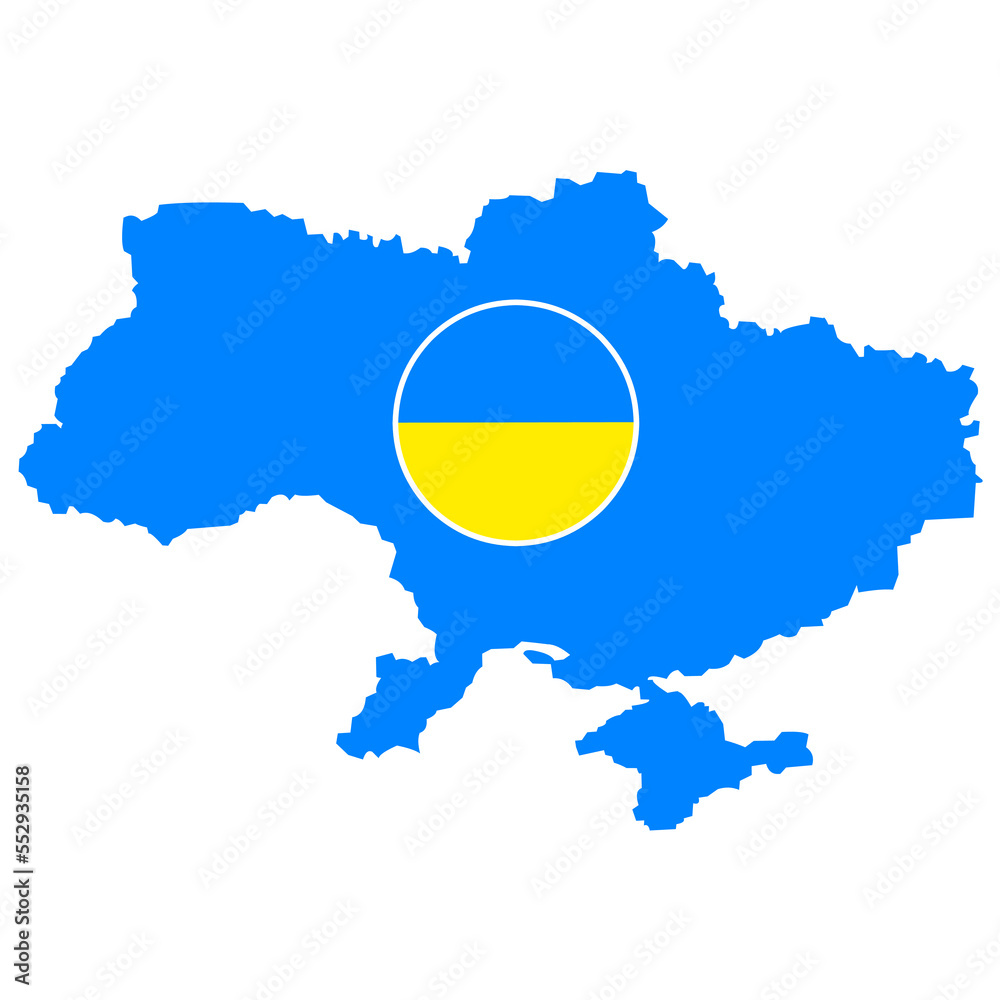Fototapeta premium Ukraine map with blue and yellow flag circle. Editable high detail country map of Ukraine region. Political or geographic design element vector illustration on white background.