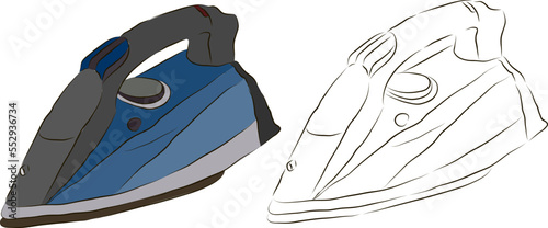 Drawn drawing of an utig on a white background, in color and black and white. Home equipment concept.