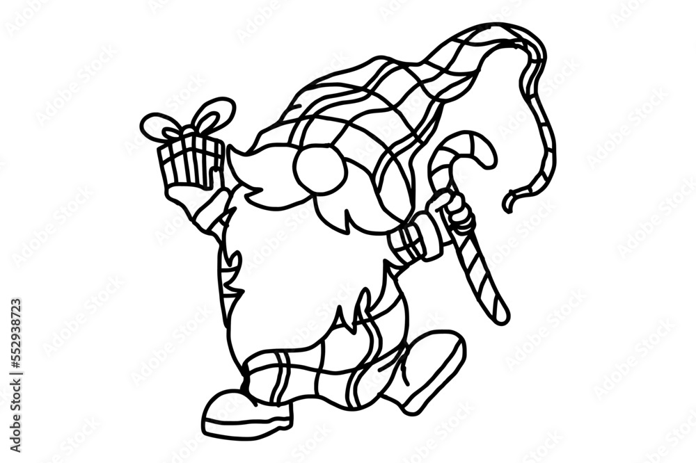 Fototapeta premium Adorable Christmas Gnomes Carrying Some Gift Line Art Vector