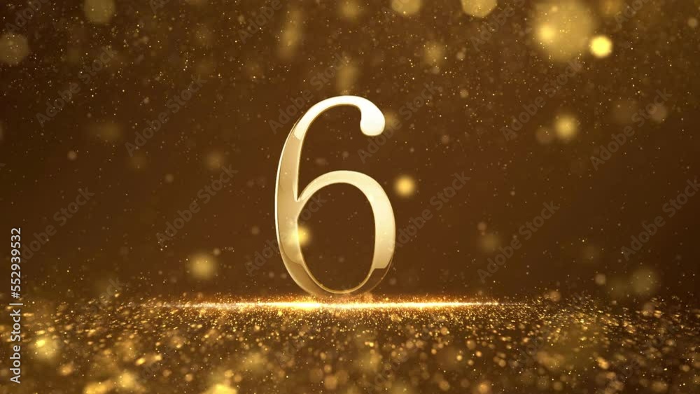2023 New Year Top ten countdown glittering gold bright numbers from 10 to 1 seconds. New year's eve countdown to  with glittering gold particles and snow.