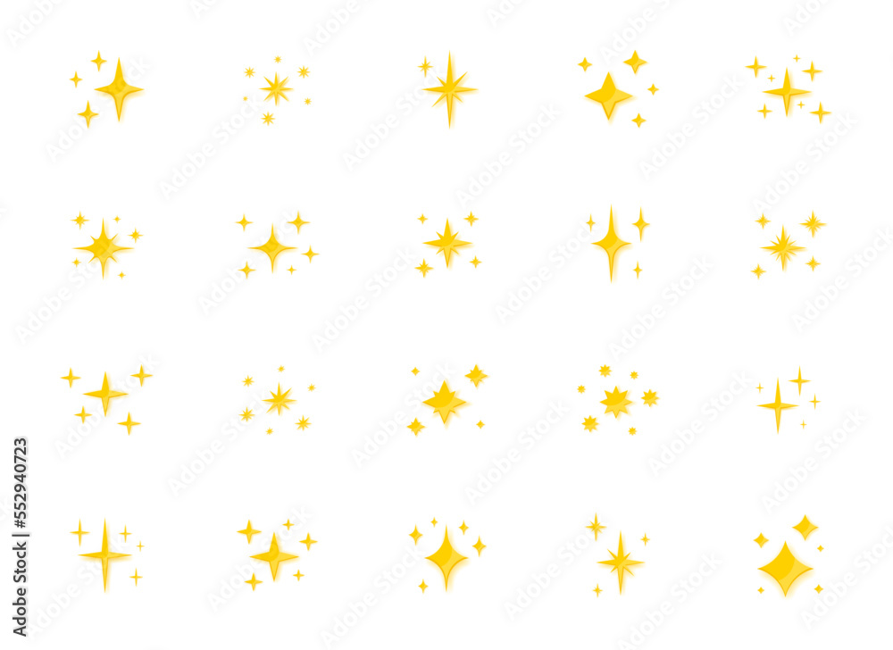 Set of twinkling stars. Collection of stars and bursts with glowing light effect. Bright fireworks, decoration flicker, brilliant flash. Twinkling stars. Vector illustration Set of twinkling stars. Collection of stars and bursts with glowing light effect. Bright fireworks, decoration flicker, brilliant flash. Twinkling stars. Vector illustration