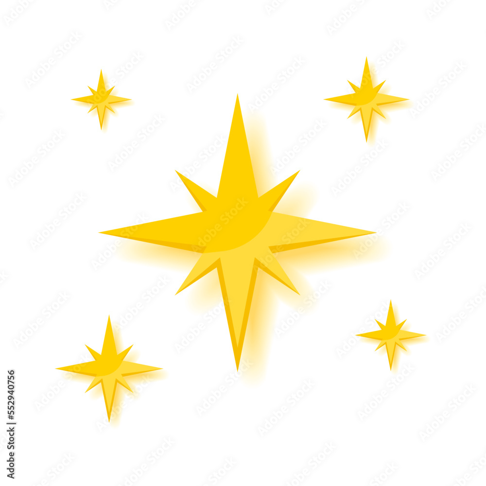 Christmas twinkling star. Set of stars and bursts with glowing light effect. Bright fireworks, decoration flicker, brilliant flash. Twinkling star. Vector illustration