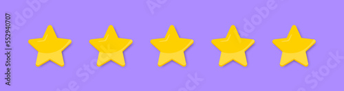 Set of five stars rating. Concept of testimonials and user reviews. Five star product rating review icon for apps and websites. Star rating icon. User reviews on the Internet. Vector illustration.