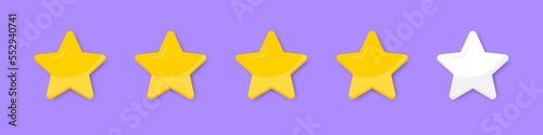 Set of four stars rating. Concept of testimonials and user reviews. Five star product rating review icon for apps and websites. Star rating icon. User reviews on the Internet. Vector illustration.