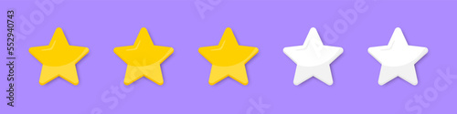 Set of three stars rating. Concept of testimonials and user reviews. Five star product rating review icon for apps and websites. Star rating icon. User reviews on the Internet. Vector illustration.