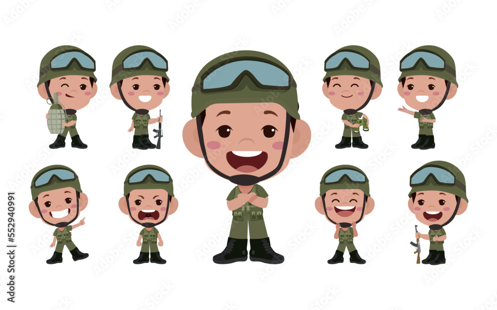 Set of soldier with different poses