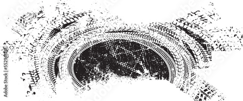 Vector Print Textured Tire Track . Design Element . Car tread silhouette . Mud splash grunge texture. Screen print texture .