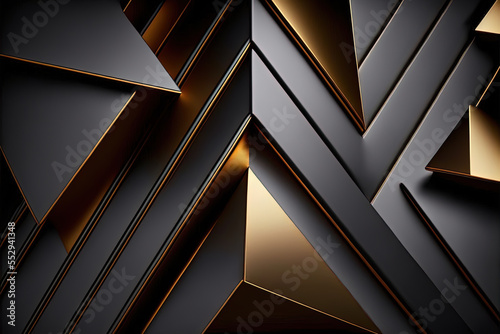 Black and gold Polygonal Surface. High Tech, Dark Background.