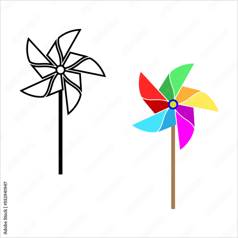 Windmill Toy Icon, Diagonal Folded Paper Toy Windmill Toy Icon, Diagonal Folded Paper Toy