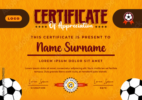 Football tournament sport event certificate design template simple and elegant design