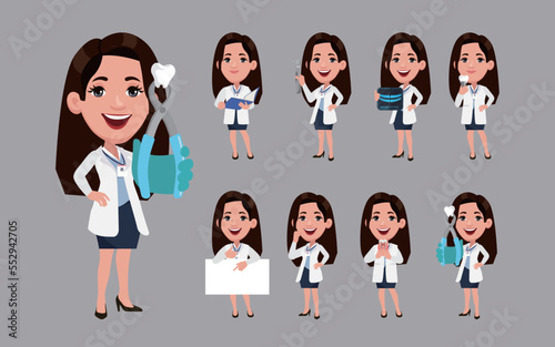 Doctor with different poses. vector