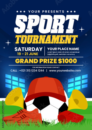 Football tournament sport event poster or flyer design template simple and elegant design