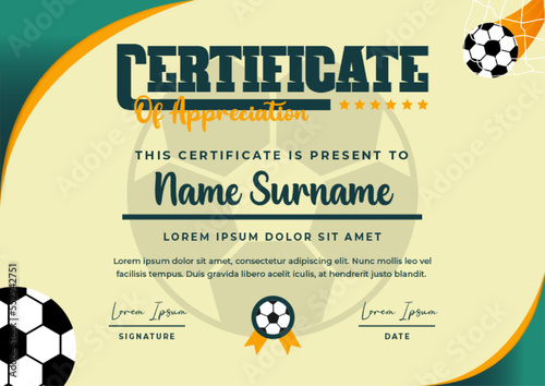 Football tournament sport event certificate design template simple and elegant design