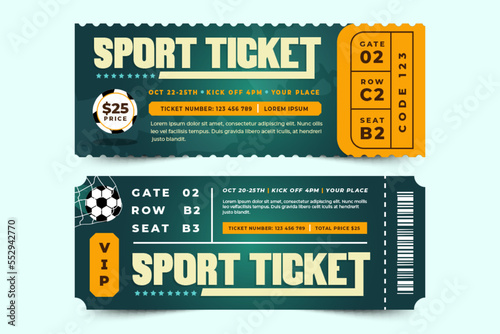 Football tournament sport event ticket design template simple and elegant design