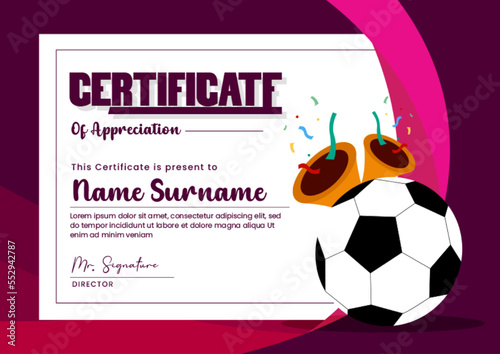 Football tournament sport event certificate design template simple and elegant design