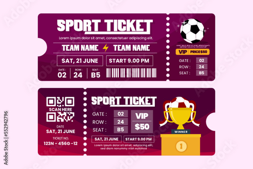 Football tournament sport event ticket design template simple and elegant design