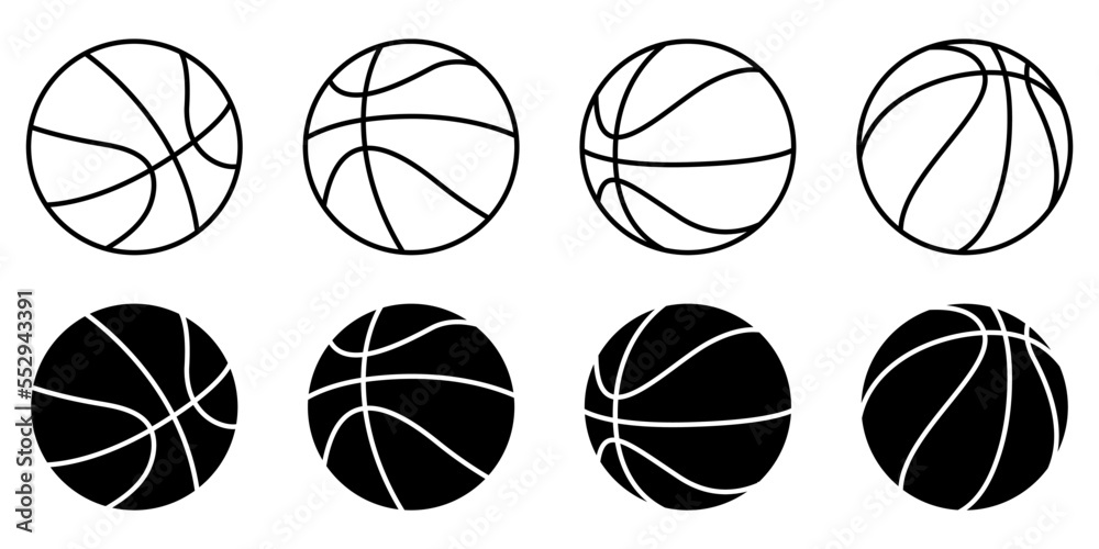 Silhouette of Basketball vector set in line style