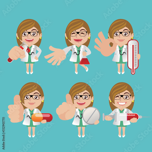 Doctor with different poses. vector
