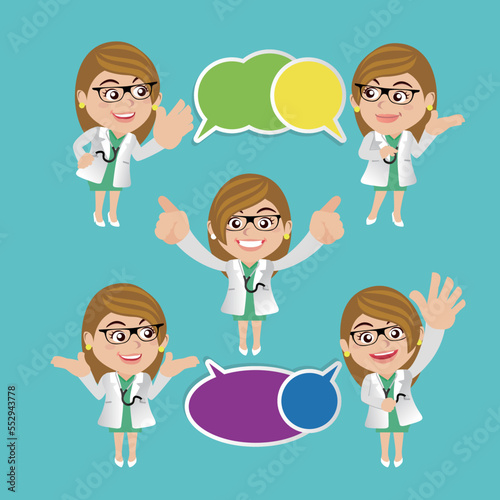 Doctor with different poses. vector