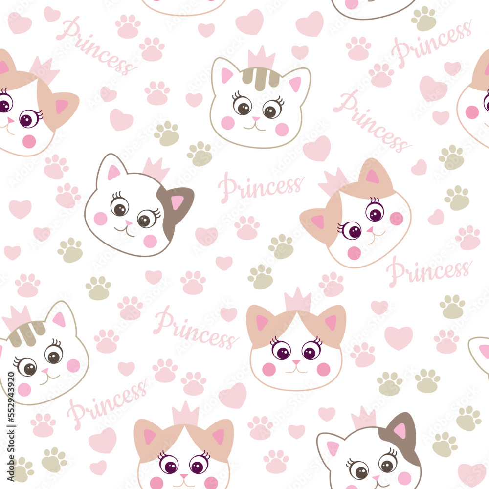 seamless vector pattern with cats princess. wallpaper vector pattern seamless vector pattern with cats princess. wallpaper vector pattern