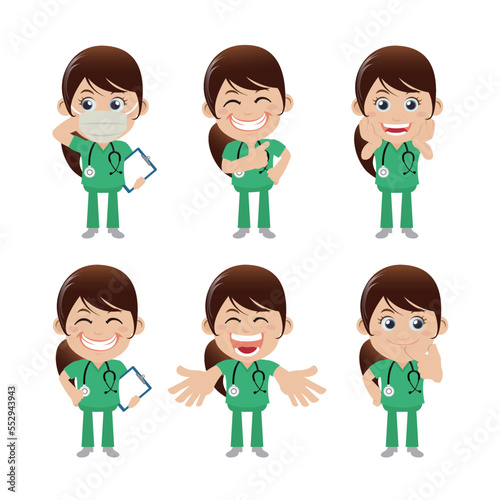 Doctor with different poses. vector