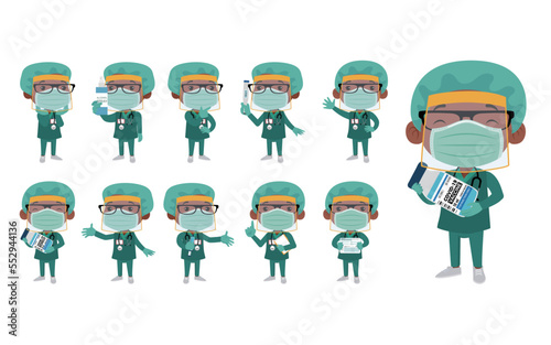Doctor with different poses. vector