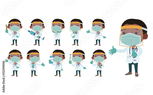 Doctor with different poses. vector