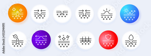 Skin healing line icon. Injury, shaving gel, healing process, moisture, skin care, sun protection. Skin care concept. Neomorphism style. Vector line icon for Business