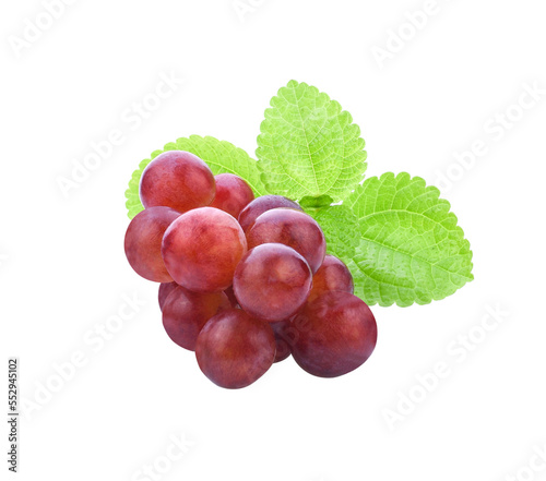 Ripe red grape. Pink bunch with leaves isolated transparent png