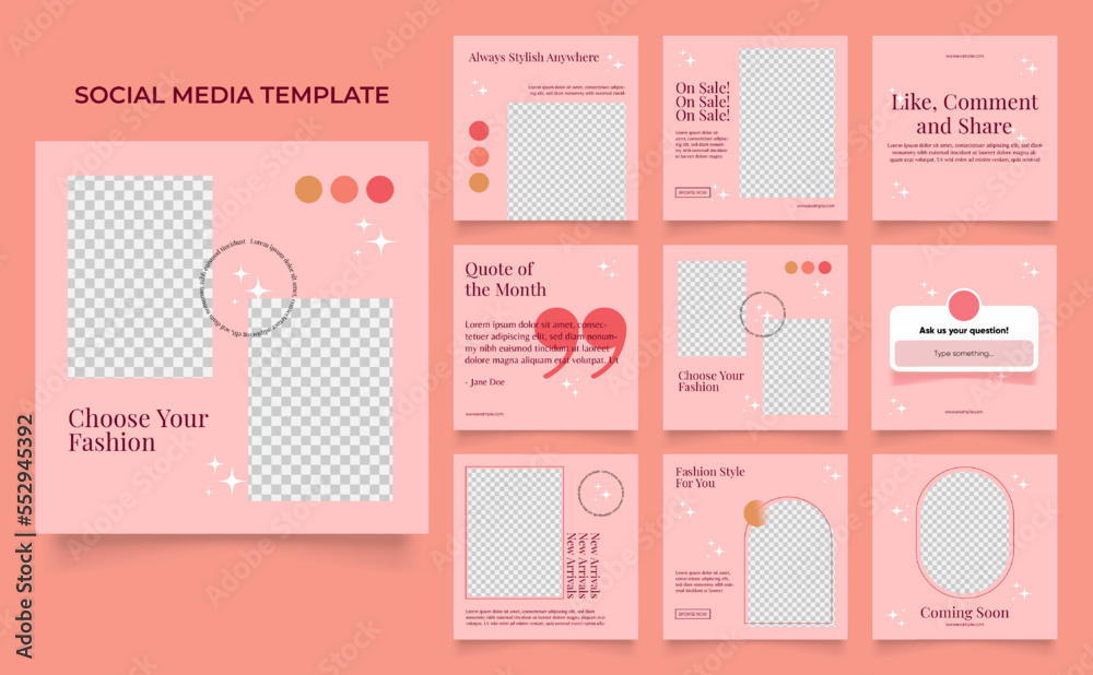 social media template banner fashion sale promotion in pink peach color. fully editable instagram and facebook square post frame puzzle organic sale poster.