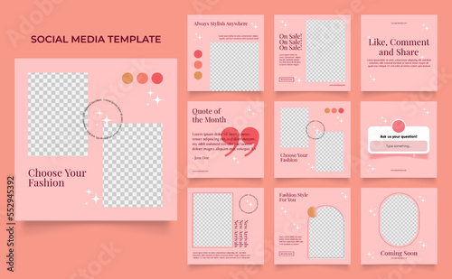 social media template banner fashion sale promotion in pink peach color. fully editable instagram and facebook square post frame puzzle organic sale poster.