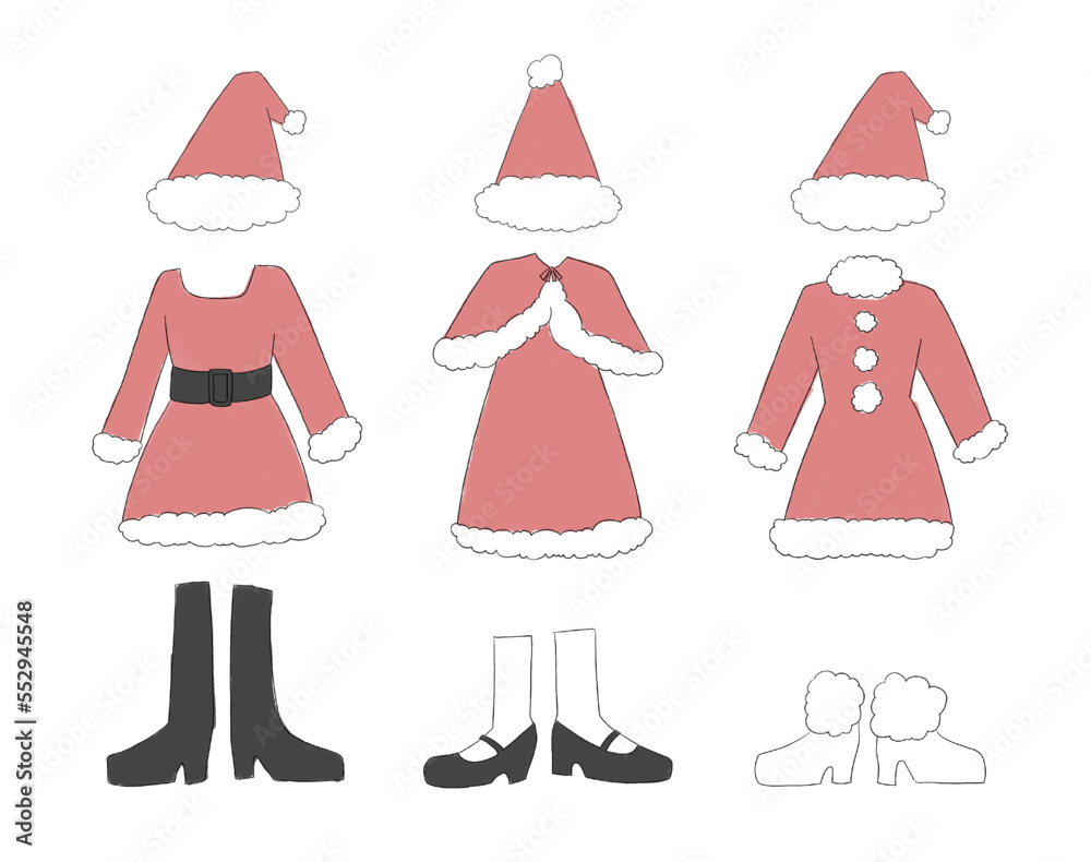 サンタのワンピースのイラストセット