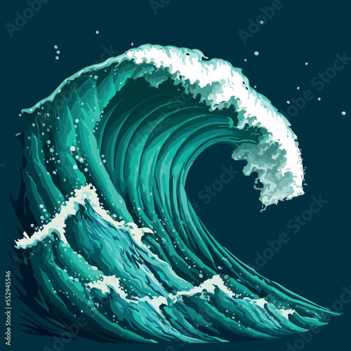 Stormy sea wave with foam. Vector illustration