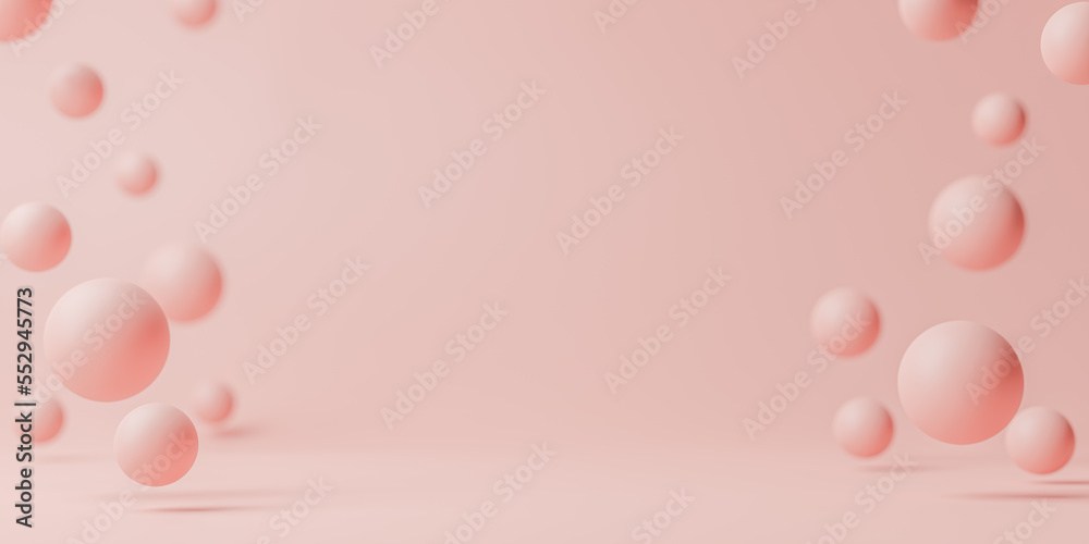 Product placement Abstract background. Minimalistic geometric graphic design mockup. Spheres or balls on soft pink background with empty space. copy space. 3d rendering.