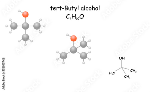 Stylized 2d molecule model/structural formula of tert-Butyl alcohol.