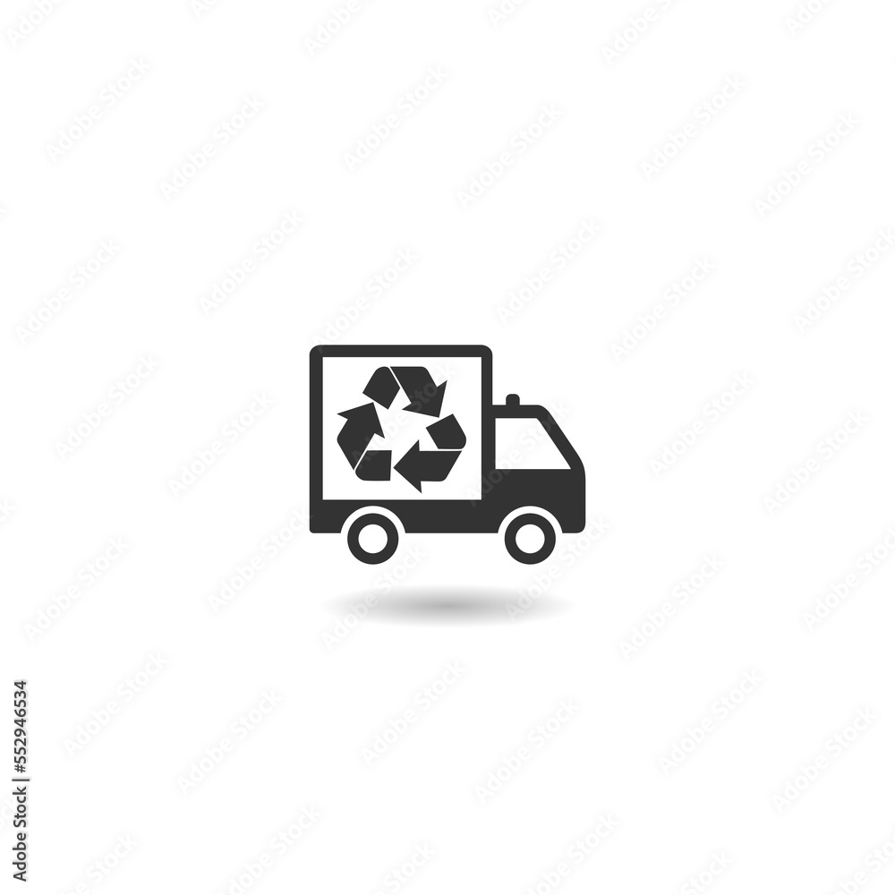 Garbage Truck with Recycle Symbol icon with shadow