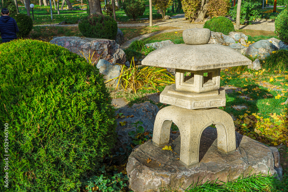 Stone lantern in the Japanese garden Stone lantern in the Japanese garden