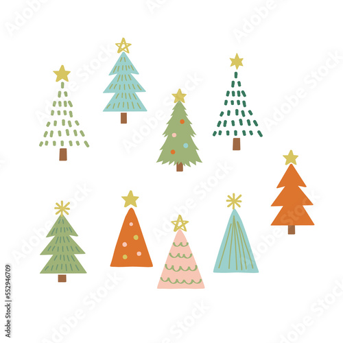 Hand drawn christmas tree illustration set