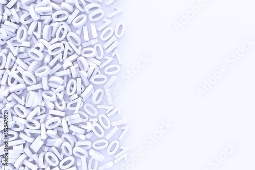 White abstract background with scattered binary code 3D illustration
