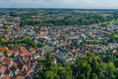 Biberach an der Riß am späten Nachmittag im Luftbild - westliche Innenstadt rund um die Stadthalle photo