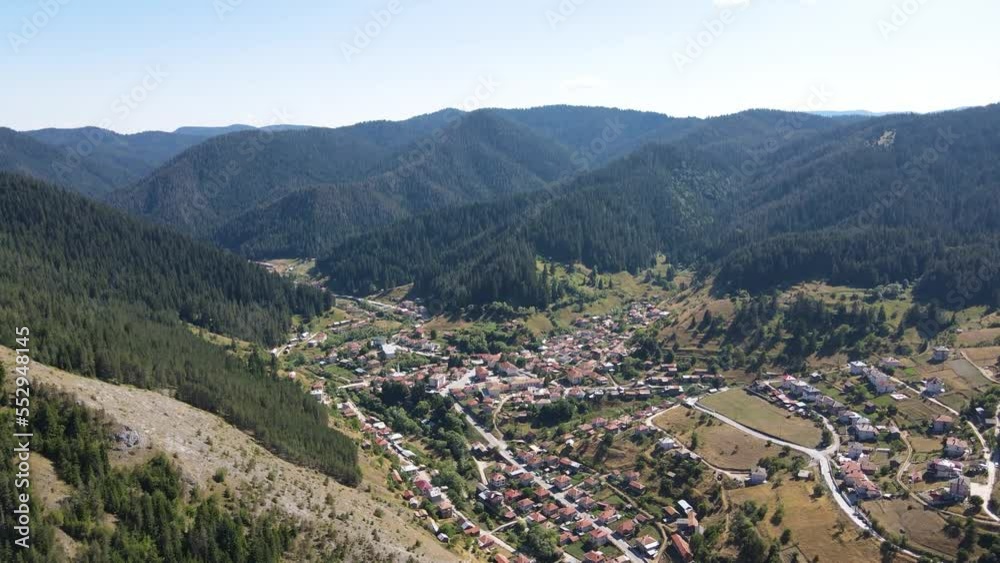 Aerial view of Trigrad Gorge at Rhodope Mountains, Smolyan Region, Bulgaria Aerial view of Trigrad Gorge at Rhodope Mountains, Smolyan Region, Bulgaria