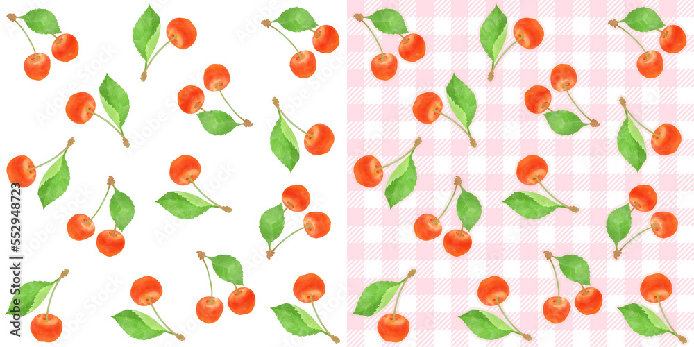 美味しそうなさくらんぼのシームレスパターン素材/Delicious cherry seamless pattern material 美味しそうなさくらんぼのシームレスパターン素材/Delicious cherry seamless pattern material