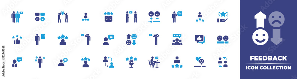 Feedback icon collection. Vector illustration. Containing book cover, customer review, review, customer question, good review, rating, feedback, customer feedback, opinion, customer support, and more.