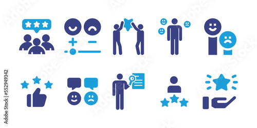 Feedback icon set. Vector illustration. Containing review, feedback, satisfied, customer feedback, star, satisfaction, testimonial, rating