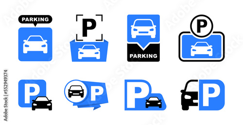 Car parking icon set. Parking space sign. Parking location. Vector illustration.