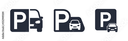 Car parking icon set. Parking space sign. Parking location. Vector illustration.