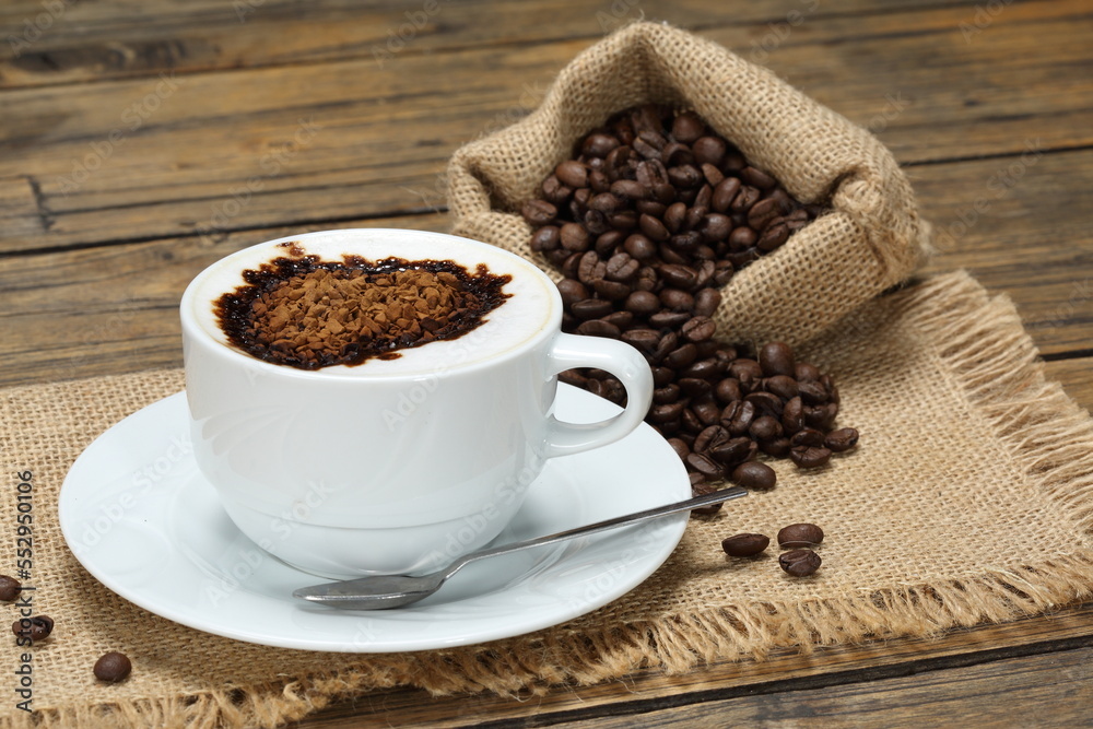 cup of coffee with beans cup of coffee with beans