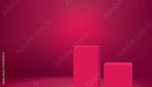 Viva Magenta Display 3D podium in Studio room with lighting on wall background,Vector Scene Bright Pink Magenta minimal backdrop Presentation for Product Cosmetic,Valentine day, Color Trend 2023