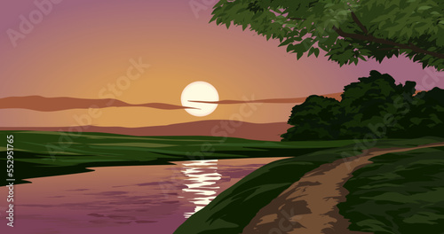 sunset over the river