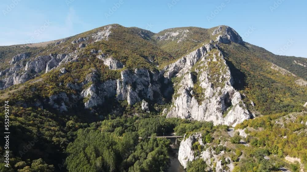 Aerial view of Iskar River Gorge near town of Lyutibrod, Vratsa region, Balkan Mountains, Bulgaria
